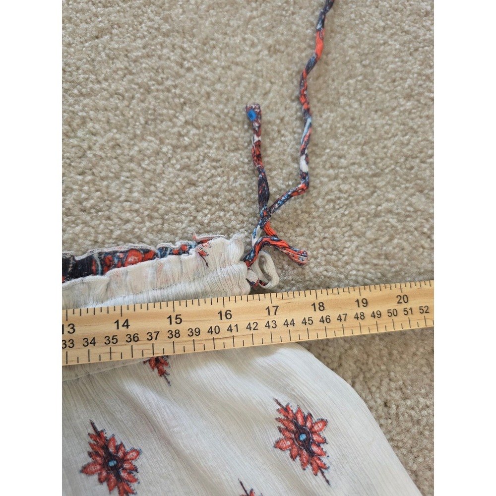 Free People Boho Paisley Wide Leg Palazzo Pants Red Blue Cream Gauze Large - Picture 8 of 10